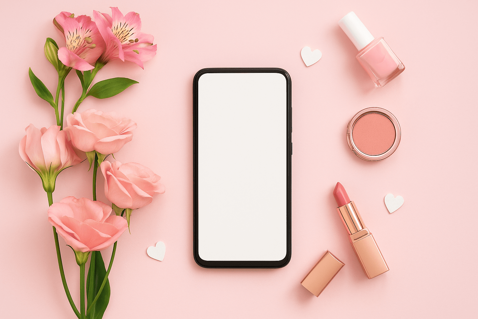 Cute comments to leave on best friends Instagram—girly flat-lay with flowers and smartphone