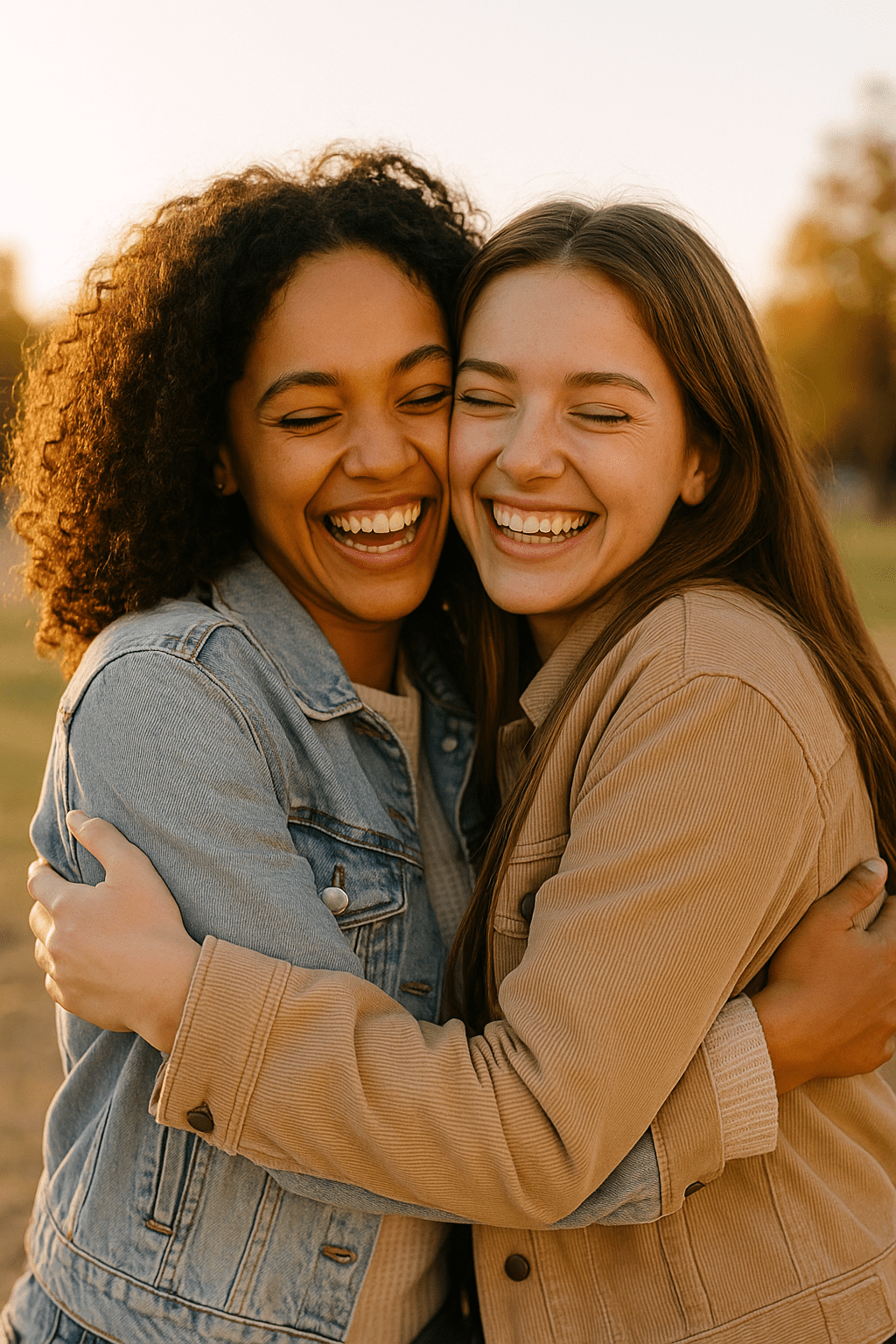 Heartfelt comments to leave on best friends Instagram—two best friends hugging and smiling